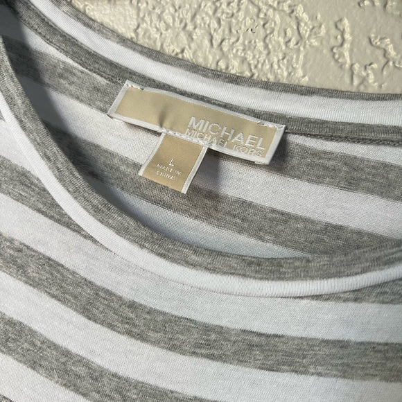 MICHAEL KORS Gray White Stripe  Front tie Tops Casual Shirt Large - Picture 5 of 8